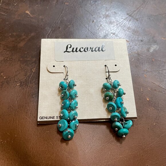 Sterling Silver Dangling Earings w/ Turquoise Sones - Picture 1 of 1